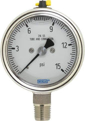 Wika - 2-1/2" Dial, 1/4 Thread, 15 Scale Range, Pressure Gauge - Lower Connection Mount, Accurate to 2-1-2% of Scale - Eagle Tool & Supply