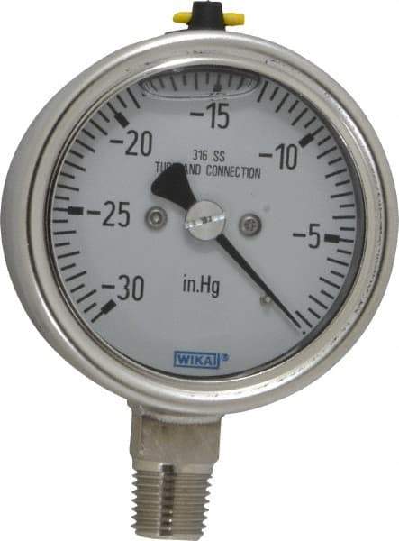 Wika - 2-1/2" Dial, 1/4 Thread, 30 Scale Range, Pressure Gauge - Lower Connection Mount, Accurate to 2-1-2% of Scale - Eagle Tool & Supply