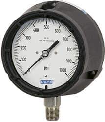Wika - 4-1/2" Dial, 1/2 Thread, 0-5,000 Scale Range, Pressure Gauge - Lower Connection Mount, Accurate to 0.5% of Scale - Eagle Tool & Supply