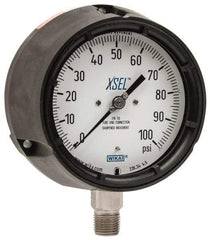 Wika - 4-1/2" Dial, 1/2 Thread, 0-100 Scale Range, Pressure Gauge - Lower Connection Mount, Accurate to 0.5% of Scale - Eagle Tool & Supply