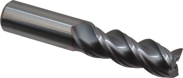 Niagara Cutter - 5/8", 1-5/8" LOC, 5/8" Shank Diam, 3-1/2" OAL, 3 Flute, Solid Carbide Square End Mill - Single End, TiCN Finish, Spiral Flute, 45° Helix, Centercutting, Right Hand Cut, Right Hand Flute, Series A345 - Eagle Tool & Supply