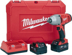 Milwaukee Tool - 1/2" Drive 18 Volt Pistol Grip Cordless Impact Wrench & Ratchet - 0 to 1,900 RPM, 0 to 2,200 BPM, 450 Ft/Lb Torque, 2 Lithium-Ion Batteries Included - Eagle Tool & Supply