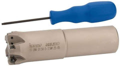 Iscar - 1-1/2" Cut Diam, 0.04" Max Depth, 1-1/4" Shank Diam, Weldon Shank Indexable High-Feed End Mill - Screw Holding Method, H600 WXCU 05 Insert, FF EWX-05 Toolholder, Through Coolant - Eagle Tool & Supply