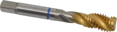 Guhring - 1/2-13 UNC 3 Flute 2B Modified Bottoming Spiral Flute Tap - Powdered Metal, TiN Finish, 3-3/8" OAL, Right Hand Flute, Right Hand Thread, Series 3910 - Eagle Tool & Supply