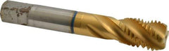Guhring - 3/4-10 UNC 4 Flute 2B Modified Bottoming Spiral Flute Tap - Powdered Metal, TiN Finish, 4-1/4" OAL, Right Hand Flute, Right Hand Thread, Series 3910 - Eagle Tool & Supply