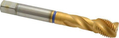 Guhring - 1/2-20 UNF 3 Flute 2B Modified Bottoming Spiral Flute Tap - Powdered Metal, TiN Finish, 3-3/8" OAL, Right Hand Flute, Right Hand Thread, Series 3911 - Eagle Tool & Supply