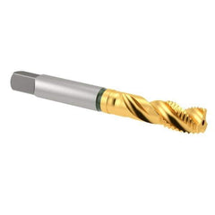 Guhring - 1/2-13 UNC 3 Flute 2B Modified Bottoming Spiral Flute Tap - Cobalt, TiN Finish, 3-3/8" OAL, Right Hand Flute, Right Hand Thread, Series 3922 - Eagle Tool & Supply