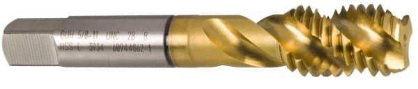 Guhring - M16x2.00 Metric Coarse 3 Flute 6H Modified Bottoming Spiral Flute Tap - Cobalt, TiN Finish, 3.811" OAL, Right Hand Flute, Right Hand Thread, Series 3933 - Eagle Tool & Supply