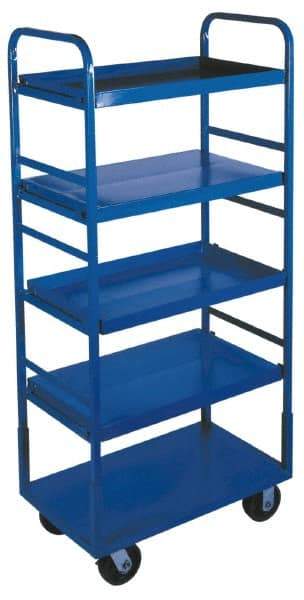Win-Holt - 1,000 Lb Capacity, 22" Wide x 72" High Standard Utility Cart - 5 Shelf, Steel, 2 Rigid/2 Swivel Casters - Eagle Tool & Supply