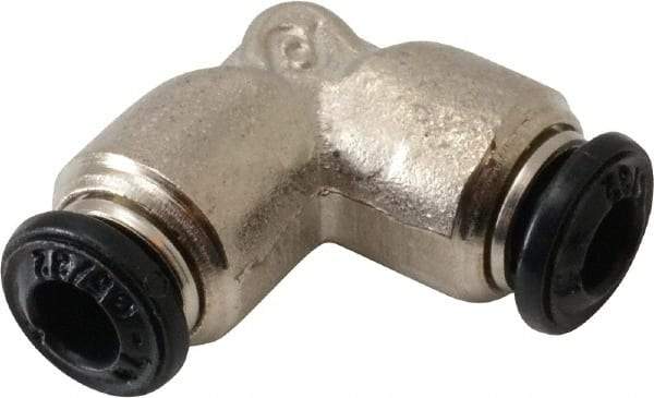 Alpha Technologies - 4mm Outside Diam, Nickel Plated Brass Push-to-Connect Tube Union Elbow - 250 Max psi, Tube to Tube Connection, Buna O-Ring - Eagle Tool & Supply