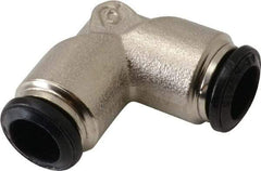 Alpha Technologies - 8mm Outside Diam, Nickel Plated Brass Push-to-Connect Tube Union Elbow - 250 Max psi, Tube to Tube Connection, Buna O-Ring - Eagle Tool & Supply