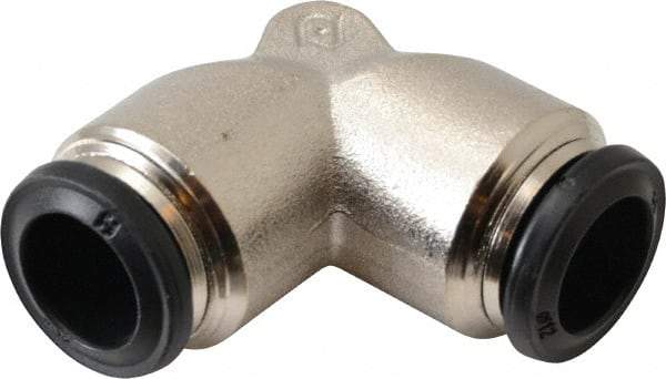 Alpha Technologies - 12mm Outside Diam, Nickel Plated Brass Push-to-Connect Tube Union Elbow - 250 Max psi, Tube to Tube Connection, Buna O-Ring - Eagle Tool & Supply