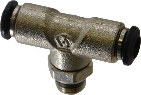Alpha Technologies - 6mm Outside Diam, 1/8 Universal, Nickel Plated Brass Push-to-Connect Tube Male Swivel Branch Tee - 250 Max psi, Tube to Universal Thread Connection, Buna O-Ring - Eagle Tool & Supply