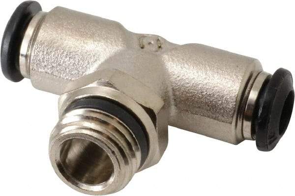 Alpha Technologies - 6mm Outside Diam, 1/4 Universal, Nickel Plated Brass Push-to-Connect Tube Male Swivel Branch Tee - 250 Max psi, Tube to Universal Thread Connection, Buna O-Ring - Eagle Tool & Supply