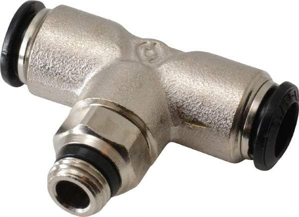 Alpha Technologies - 8mm Outside Diam, 1/8 Universal, Nickel Plated Brass Push-to-Connect Tube Male Swivel Branch Tee - 250 Max psi, Tube to Universal Thread Connection, Buna O-Ring - Eagle Tool & Supply