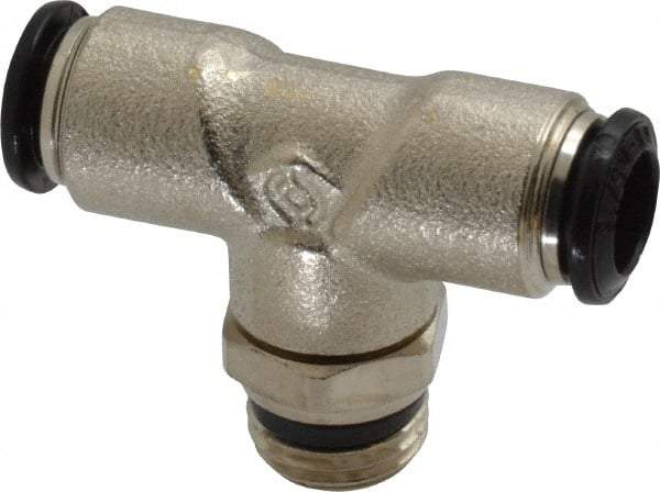 Alpha Technologies - 8mm Outside Diam, 1/4 Universal, Nickel Plated Brass Push-to-Connect Tube Male Swivel Branch Tee - 250 Max psi, Tube to Universal Thread Connection, Buna O-Ring - Eagle Tool & Supply