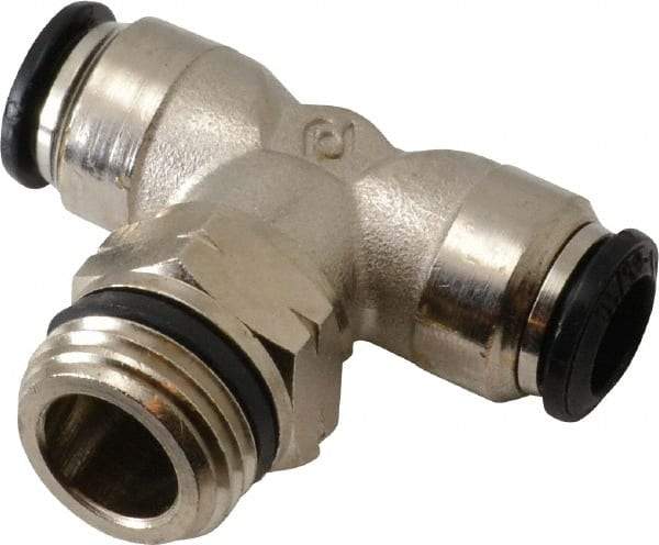 Alpha Technologies - 8mm Outside Diam, 3/8 Universal, Nickel Plated Brass Push-to-Connect Tube Male Swivel Branch Tee - 250 Max psi, Tube to Universal Thread Connection, Buna O-Ring - Eagle Tool & Supply