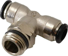 Alpha Technologies - 8mm Outside Diam, 3/8 Universal, Nickel Plated Brass Push-to-Connect Tube Male Swivel Branch Tee - 250 Max psi, Tube to Universal Thread Connection, Buna O-Ring - Eagle Tool & Supply