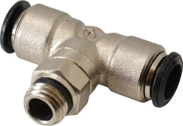 Alpha Technologies - 10mm Outside Diam, 1/4 Universal, Nickel Plated Brass Push-to-Connect Tube Male Swivel Branch Tee - 250 Max psi, Tube to Universal Thread Connection, Buna O-Ring - Eagle Tool & Supply
