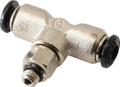 Alpha Technologies - 4mm Outside Diam, M5 Metric, Nickel Plated Brass Push-to-Connect Tube Male Swivel Branch Tee - 250 Max psi, Tube to Metric Thread Connection, Buna O-Ring - Eagle Tool & Supply