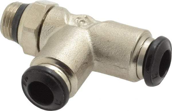 Alpha Technologies - 6mm Outside Diam, 1/8 Universal, Nickel Plated Brass Push-to-Connect Tube Male Swivel Run Tee - 250 Max psi, Tube to Universal Thread Connection, Buna O-Ring - Eagle Tool & Supply