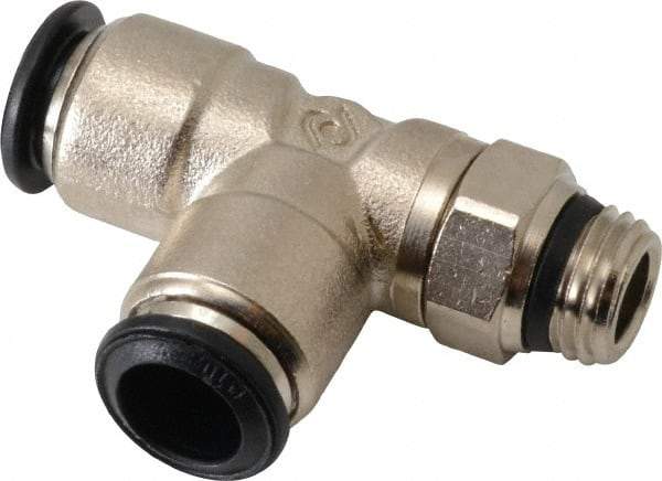 Alpha Technologies - 10mm Outside Diam, 1/4 Universal, Nickel Plated Brass Push-to-Connect Tube Male Swivel Run Tee - 250 Max psi, Tube to Universal Thread Connection, Buna O-Ring - Eagle Tool & Supply