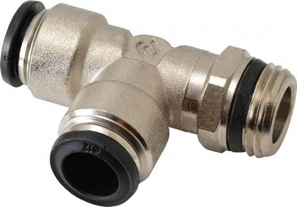 Alpha Technologies - 12mm Outside Diam, 1/2 Universal, Nickel Plated Brass Push-to-Connect Tube Male Swivel Run Tee - 250 Max psi, Tube to Universal Thread Connection, Buna O-Ring - Eagle Tool & Supply