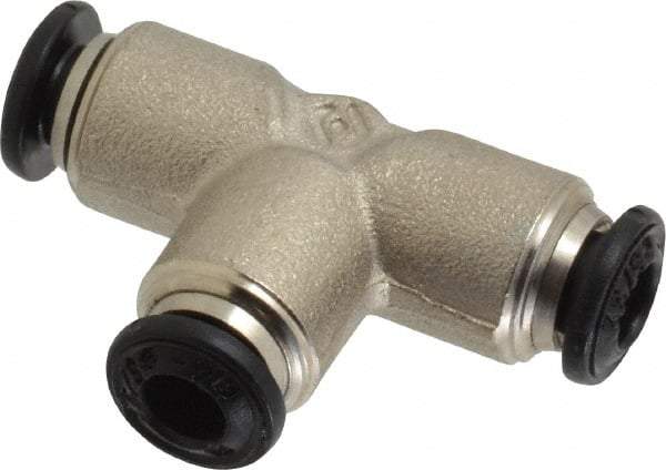Alpha Technologies - 4mm Outside Diam, Nickel Plated Brass Push-to-Connect Tube Union Tee - 250 Max psi, Tube to Tube Connection, Buna O-Ring - Eagle Tool & Supply