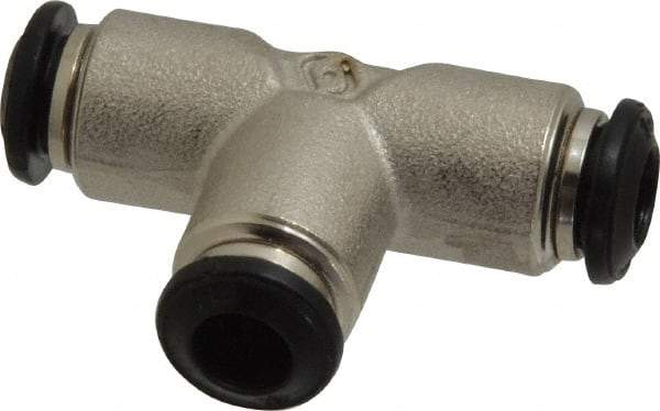 Alpha Technologies - 6mm Outside Diam, Nickel Plated Brass Push-to-Connect Tube Union Tee - 250 Max psi, Tube to Tube Connection, Buna O-Ring - Eagle Tool & Supply