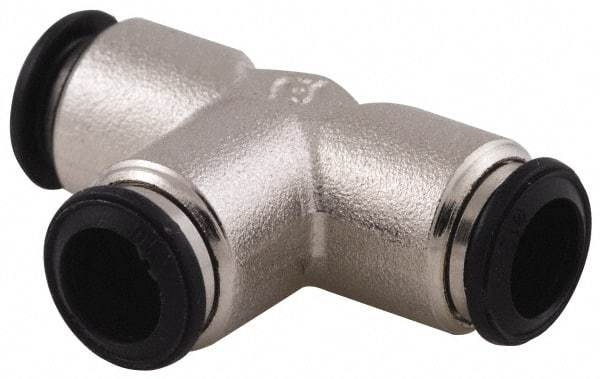 Alpha Technologies - 14mm Outside Diam, Nickel Plated Brass Push-to-Connect Tube Union Tee - 250 Max psi, Tube to Tube Connection, Buna O-Ring - Eagle Tool & Supply