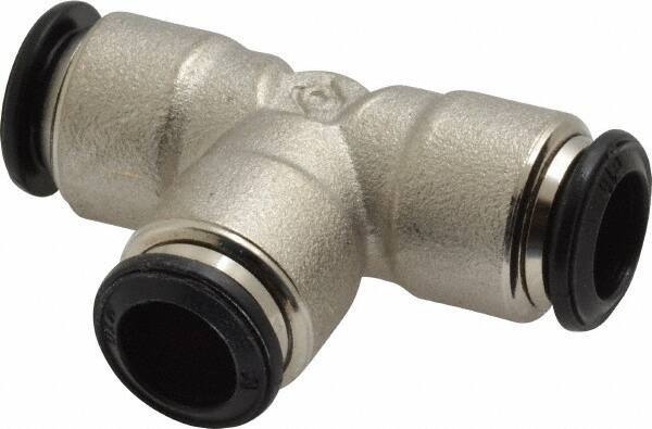 Alpha Technologies - 10mm Outside Diam, Nickel Plated Brass Push-to-Connect Tube Union Tee - 250 Max psi, Tube to Tube Connection, Buna O-Ring - Eagle Tool & Supply