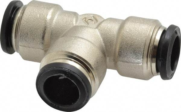 Alpha Technologies - 12mm Outside Diam, Nickel Plated Brass Push-to-Connect Tube Union Tee - 250 Max psi, Tube to Tube Connection, Buna O-Ring - Eagle Tool & Supply