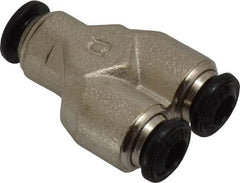 Alpha Technologies - 4mm Outside Diam, Nickel Plated Brass Push-to-Connect Tube Union Y - 250 Max psi, Tube to Tube Connection, Buna O-Ring - Eagle Tool & Supply