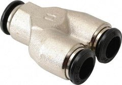 Alpha Technologies - 8mm Outside Diam, Nickel Plated Brass Push-to-Connect Tube Union Y - 250 Max psi, Tube to Tube Connection, Buna O-Ring - Eagle Tool & Supply