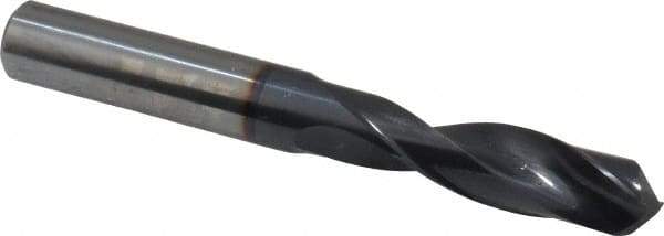 Accupro - 12mm 140° Solid Carbide Jobber Drill - AlTiN Finish, Right Hand Cut, Spiral Flute, Straight Shank, 100mm OAL, Notched Point - Eagle Tool & Supply