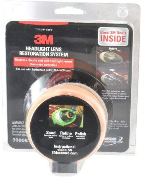 3M - 3 Piece Automotive Headlight Lens Restoration System Kit - Sanding Discs, Polishing Pad, Compound - Eagle Tool & Supply