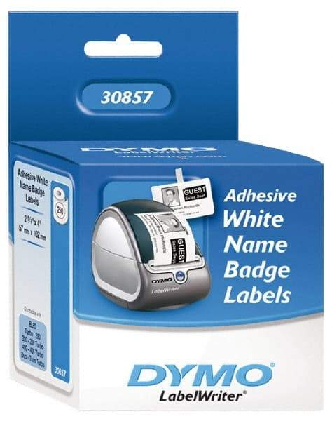 Dymo - 4" Long, White Die Cut Paper with Semi Perm. Adhesive Name Badge Labels - For DYMO LabelWriter Printers - Eagle Tool & Supply
