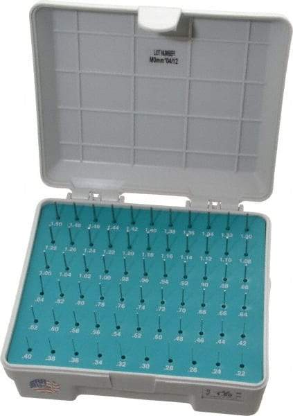 Meyer Gage - 65 Piece, 0.22-1.5 mm Diameter Plug and Pin Gage Set - Plus 0.0001 Inch Tolerance, Class Z - Eagle Tool & Supply