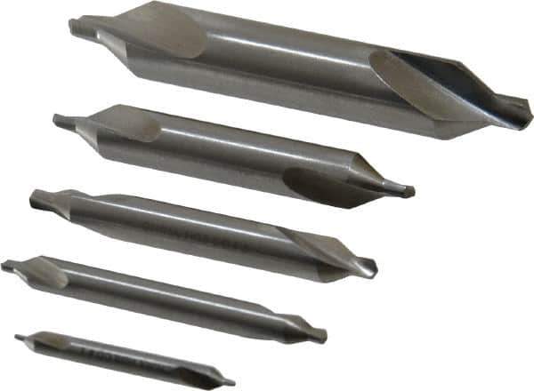 Interstate - 5 Piece, #1 to 5, Plain Edge, Cobalt Combo Drill & Countersink Set - 60° Incl Angle, Double End - Eagle Tool & Supply