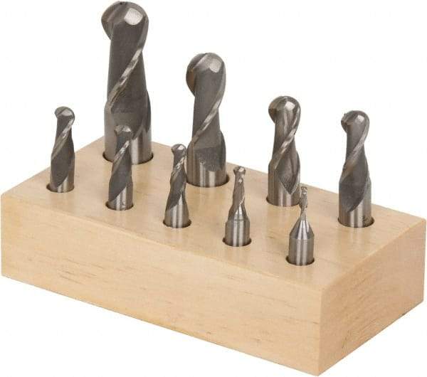 Interstate - 1/8 to 3/4", 2 Flute Ball End Mill Set - Uncoated, High Speed Steel, Single End, 3/8, 1/2, 3/4" Shank Diam, Centercutting - Eagle Tool & Supply