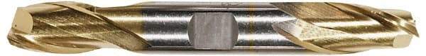Hertel - 9/16", 1-1/8" LOC, 5/8" Shank Diam, 4-1/2" OAL, 2 Flute, High Speed Steel Square End Mill - Double End, TiN Finish, Spiral Flute, 30° Helix, Centercutting, Right Hand Cut, Right Hand Flute - Eagle Tool & Supply