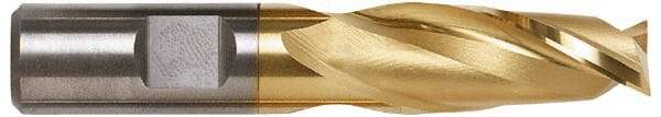 Interstate - 15/16", 1-1/2" LOC, 3/4" Shank Diam, 3-3/4" OAL, 2 Flute, High Speed Steel Square End Mill - Single End, TiN Finish, Spiral Flute, 30° Helix, Centercutting, Right Hand Cut, Right Hand Flute - Eagle Tool & Supply
