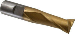 Interstate - 13/16", 1-1/2" LOC, 3/4" Shank Diam, 3-3/4" OAL, 2 Flute, High Speed Steel Square End Mill - Single End, TiN Finish, Spiral Flute, 30° Helix, Centercutting, Right Hand Cut, Right Hand Flute - Eagle Tool & Supply