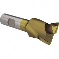 Interstate - 1-1/2", 1-5/8" LOC, 3/4" Shank Diam, 3-7/8" OAL, 2 Flute, High Speed Steel Square End Mill - Single End, TiN Finish, Spiral Flute, 30° Helix, Centercutting, Right Hand Cut, Right Hand Flute - Eagle Tool & Supply