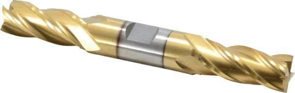 Interstate - 11/16", 1-5/8" LOC, 3/4" Shank Diam, 5-5/8" OAL, 4 Flute, High Speed Steel Square End Mill - Double End, TiN Finish, Spiral Flute, 30° Helix, Centercutting, Right Hand Cut, Right Hand Flute - Eagle Tool & Supply