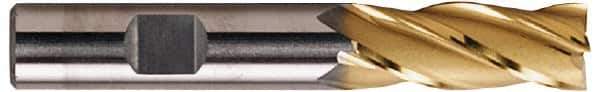 Interstate - 1-3/8", 2" LOC, 3/4" Shank Diam, 4-1/2" OAL, 6 Flute, High Speed Steel Square End Mill - Single End, TiN Finish, Spiral Flute, 30° Helix, Right Hand Cut, Right Hand Flute - Eagle Tool & Supply