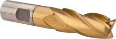 Interstate - 13/16", 1-7/8" LOC, 3/4" Shank Diam, 4-1/8" OAL, 4 Flute, High Speed Steel Square End Mill - Single End, TiN Finish, Spiral Flute, 30° Helix, Right Hand Cut, Right Hand Flute - Eagle Tool & Supply
