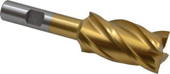Interstate - 1", 1-7/8" LOC, 1/2" Shank Diam, 4" OAL, 4 Flute, High Speed Steel Square End Mill - Single End, TiN Finish, Spiral Flute, 30° Helix, Right Hand Cut, Right Hand Flute - Eagle Tool & Supply