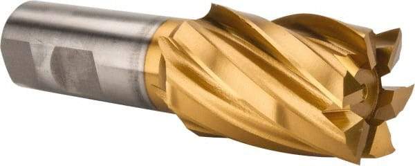 Interstate - 1-1/2", 2" LOC, 3/4" Shank Diam, 4-1/2" OAL, 6 Flute, High Speed Steel Square End Mill - Single End, TiN Finish, Spiral Flute, 30° Helix, Right Hand Cut, Right Hand Flute - Eagle Tool & Supply