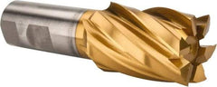 Interstate - 1-1/2", 2" LOC, 3/4" Shank Diam, 4-1/2" OAL, 6 Flute, High Speed Steel Square End Mill - Single End, TiN Finish, Spiral Flute, 30° Helix, Right Hand Cut, Right Hand Flute - Eagle Tool & Supply